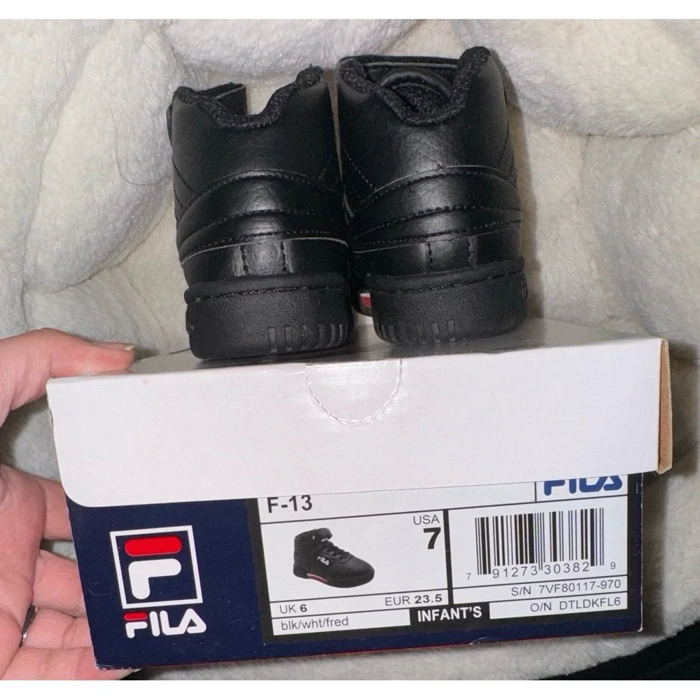 FILA Baby Toddler 7C High Top Sneakers Black Red White Strap